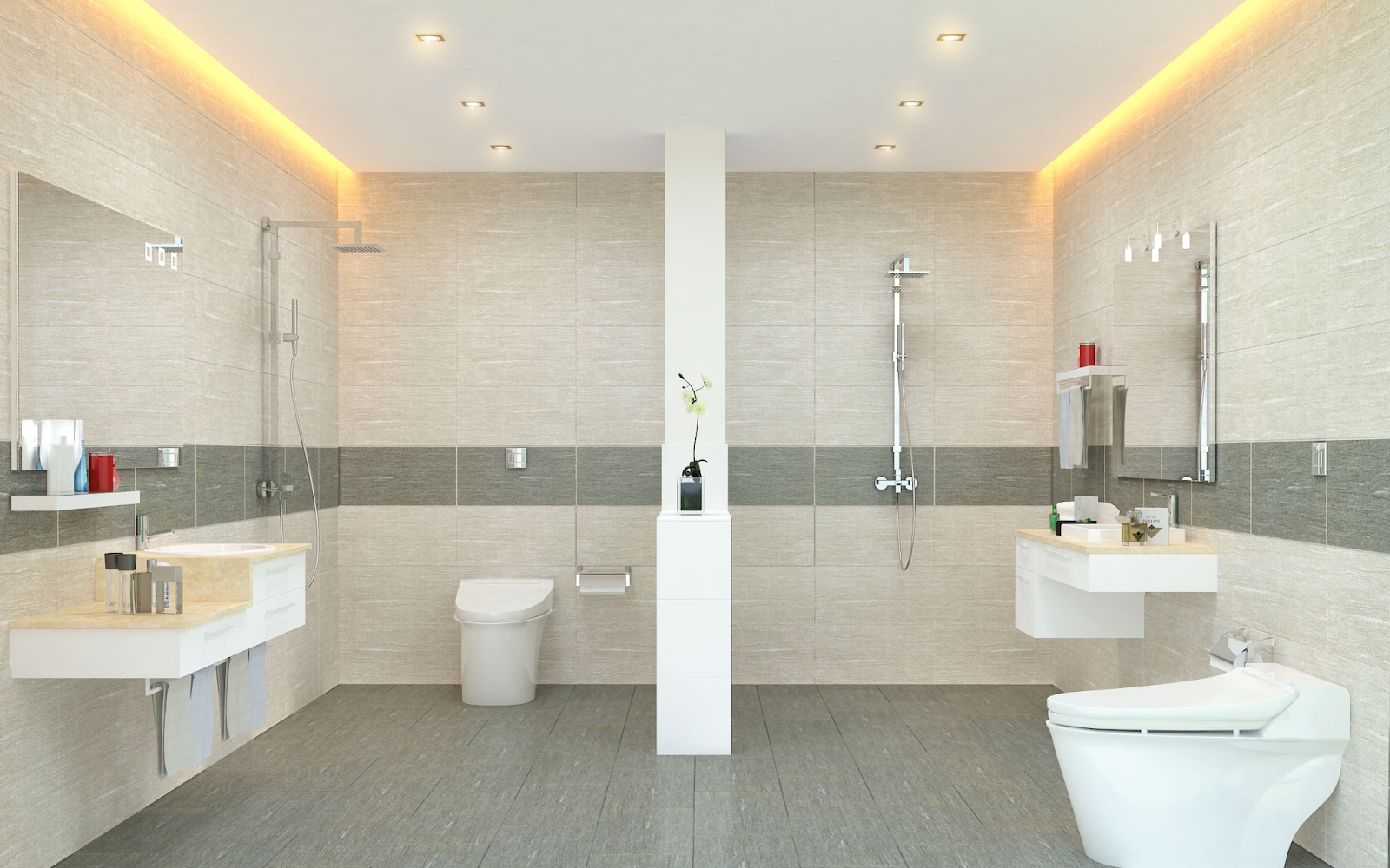 Nhà tắm và nhà vệ sinh nên ốp gạch tường toàn bộ để không bị ẩm mốc